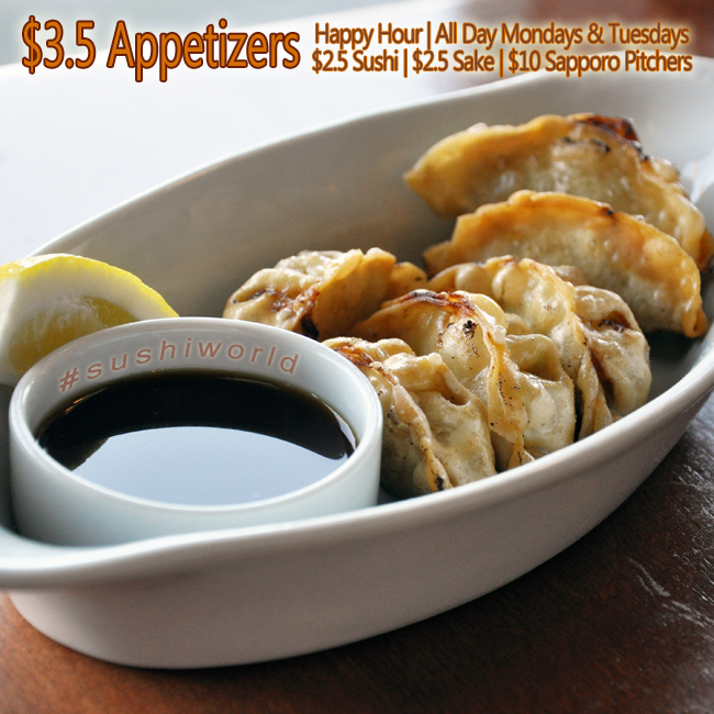 Chicken Gyoza Best Happy Hour in Orange County OC Appetizers Sushi World Cypress