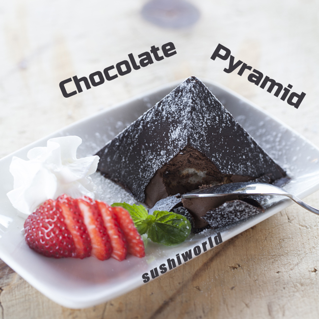 Chocolate Pyramid Hard Exterior Smooth Inside Strawberries Whipped Cream Dessert Orange County OC Sushi World