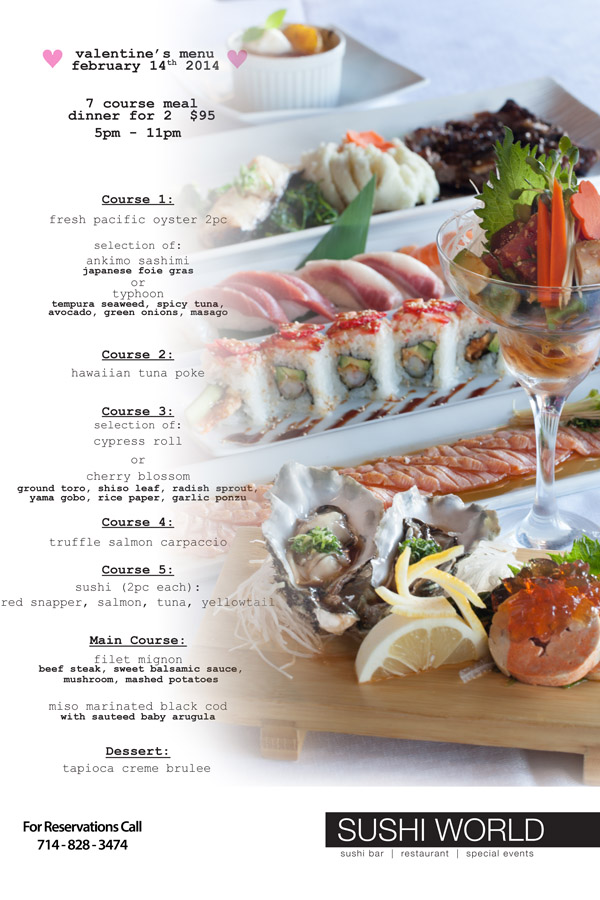 Orange County Valentine's Day Dinner 2014 Sushi World OC Prix Fixe 7 course Meal