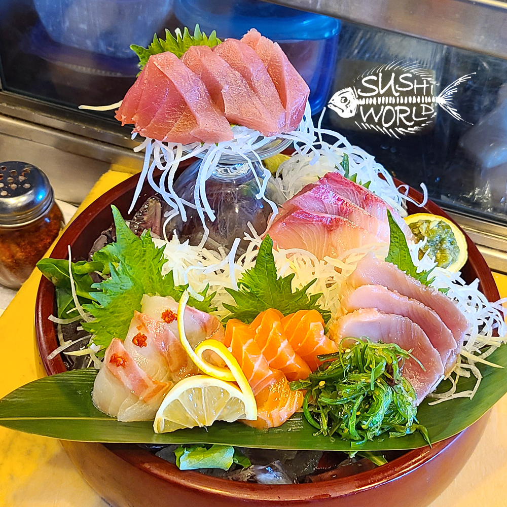 Sashimi Sampler Albacore Tuna Red Snapper Yellowtail Salmon Best in Orange County OC Sushi World