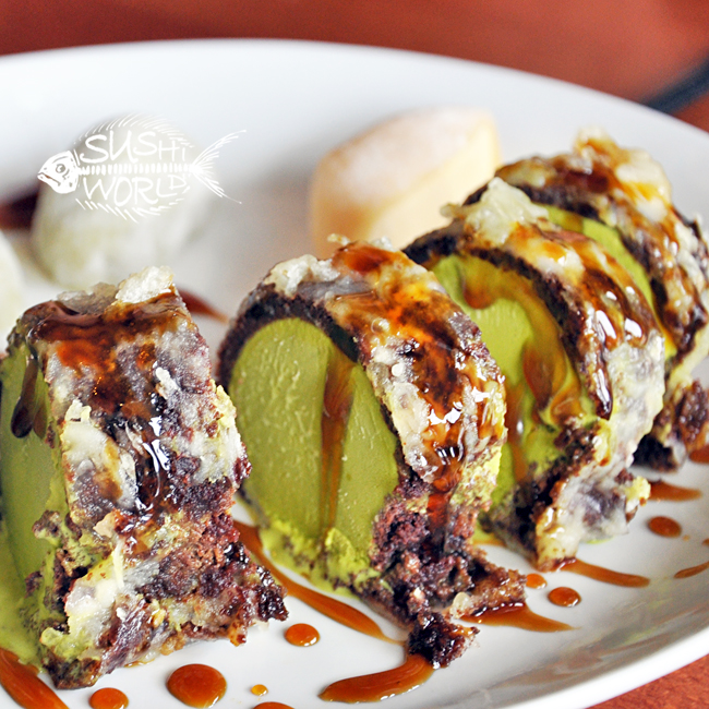 Green Tea Ice Cream Chocolate Cake Tempura Fried Orange County OC Japanese Dessert Sushi World