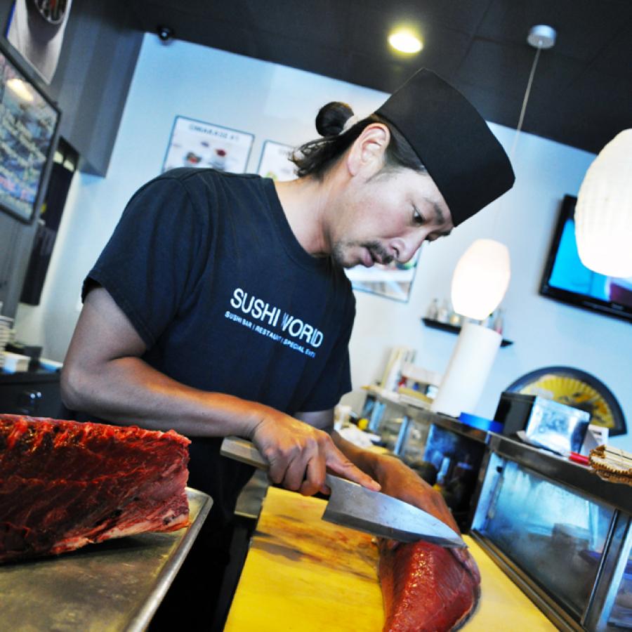 Orange County Sushi Chef Prep Fresh Tuna OC Sushi World Happy Hour Everyday Orange County Sushi Chef Prep Fresh Tuna OC Sushi World Happy Hour Everyday