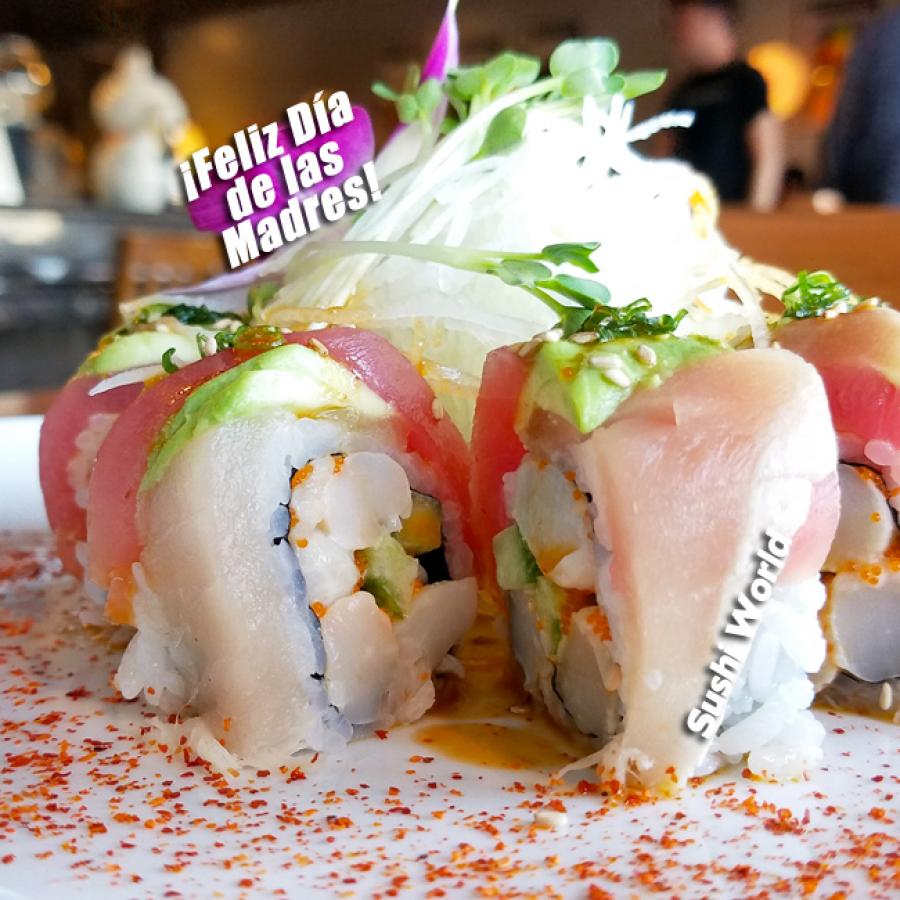 Feliz dia de las madres happy mexican mothers day three amigos roll Spicy Scallops Tuna Albacore Orange County OC Sushi World Feliz dia de las madres happy mexican mothers day three amigos roll Spicy Scallops Tuna Albacore Orange County OC Sushi World