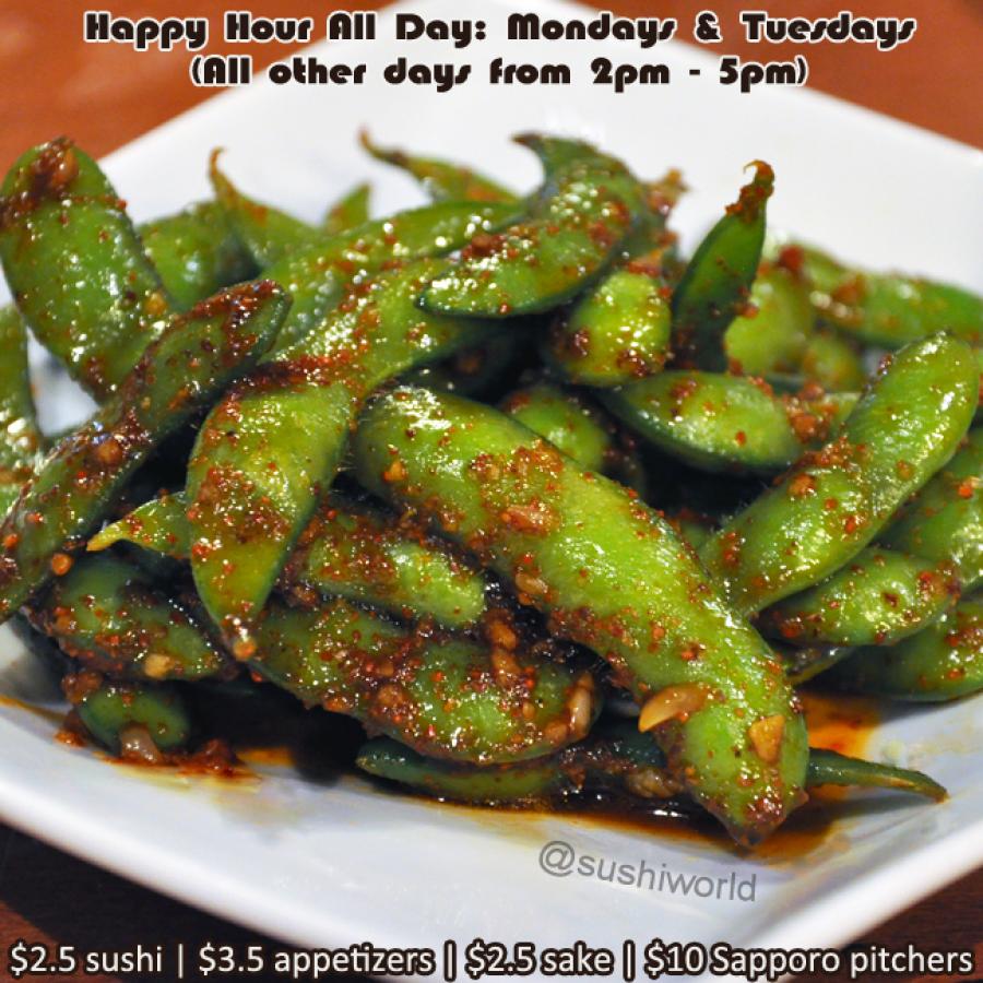 Garlic Edamame Appetizers Best Happy Hour in OC Orange County Sushi World Garlic Edamame Appetizers Best Happy Hour in OC Orange County Sushi World