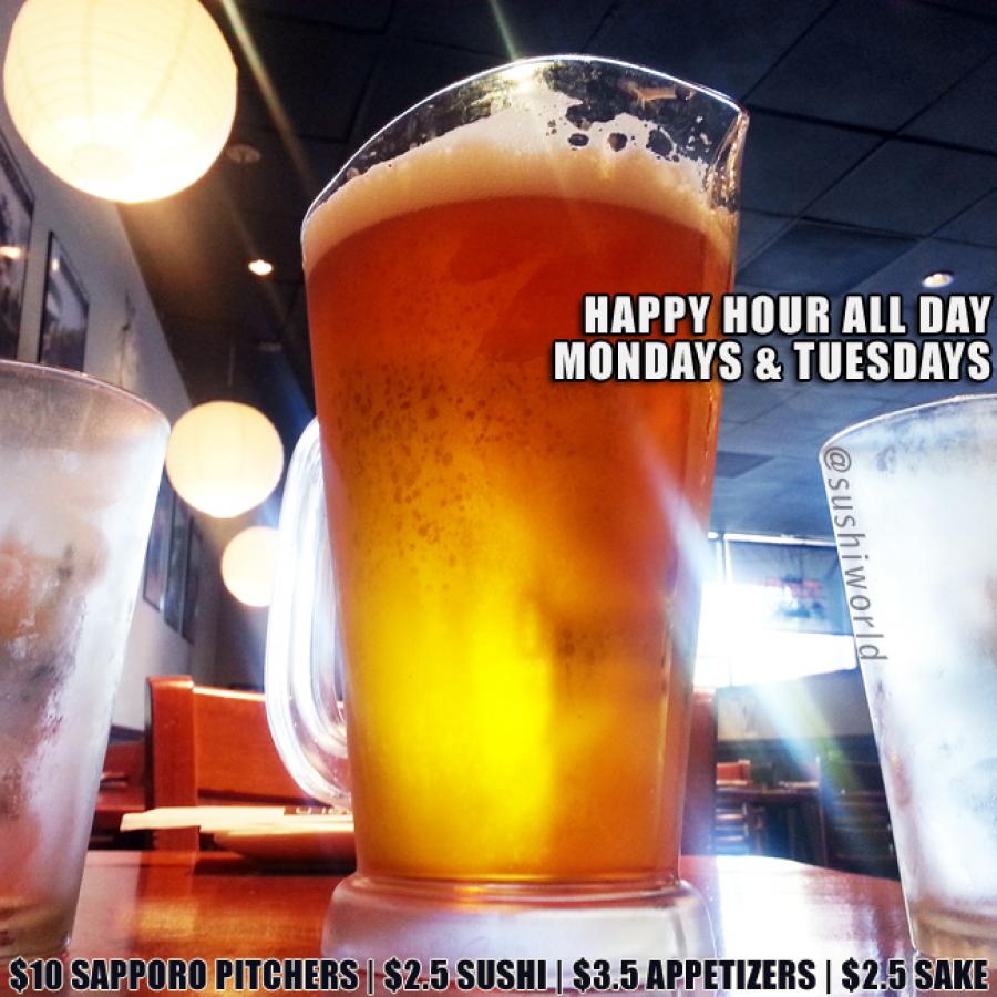 Orange County Happy Hour Sushi World OC Sapporo Pitcher Best Deal Orange County Happy Hour Sushi World OC Sapporo Pitcher Best Deal