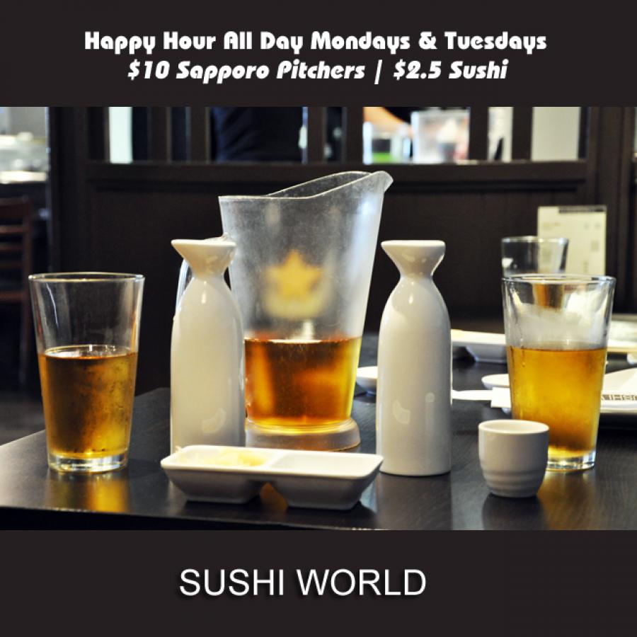 Sapporo Pitchers Sake Best Happy Hour OC Orange County Sushi World Sapporo Pitchers Sake Best Happy Hour OC Orange County Sushi World