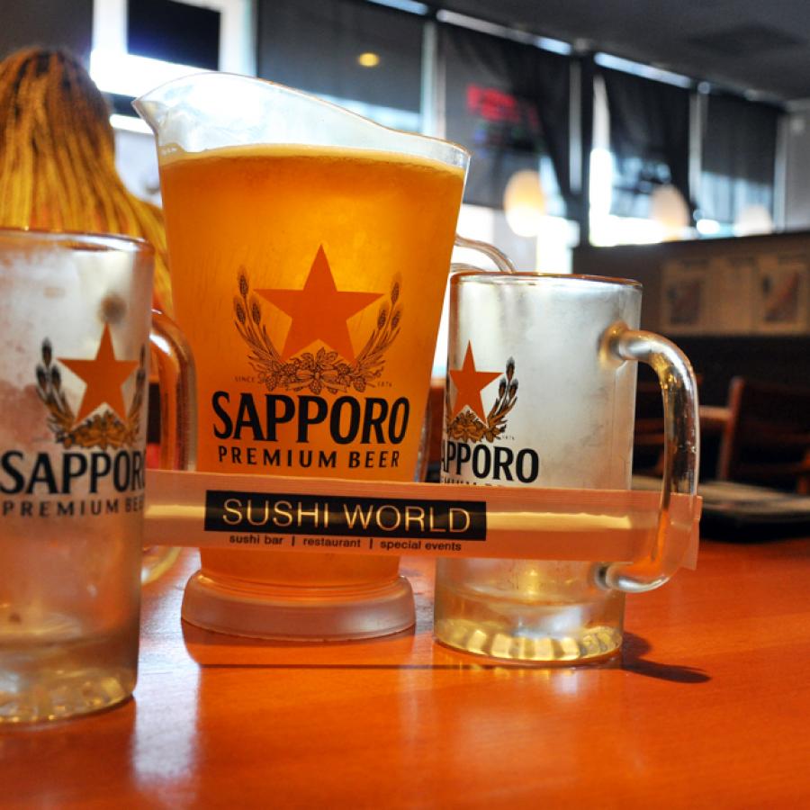 Japanese Beer Sapporo Pitcher Orange County Best Happy Hour OC Sushi World Japanese Beer Sapporo Pitcher Orange County Best Happy Hour OC Sushi World