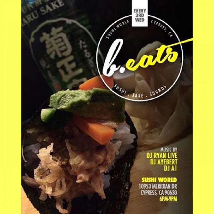 b.eats DJ Ryan Live Ayebert A1 Smoked Albacore Handroll Sake Sushi World Orange County OC b.eats DJ Ryan Live Ayebert A1 Smoked Albacore Handroll Sake Sushi World Orange County OC