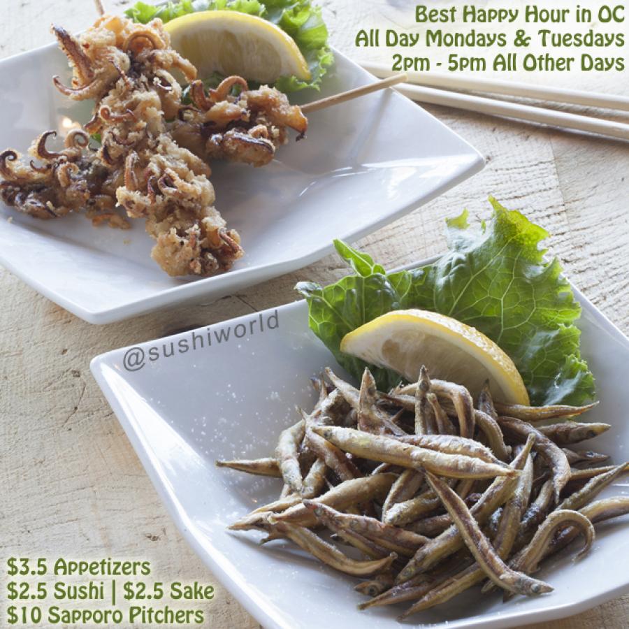Squid Karaage Kushi Ikanago Fried Sand Lance Orange County OC Happy Hour Sushi World Squid Karaage Kushi Ikanago Fried Sand Lance Orange County OC Happy Hour Sushi World