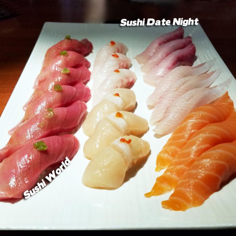 Sushi Date Night Bluefin Tuna Jumbo Scallops Yellowtail Belly Red Snapper Sushi Date Night Bluefin Tuna Jumbo Scallops Yellowtail Belly Red Snapper