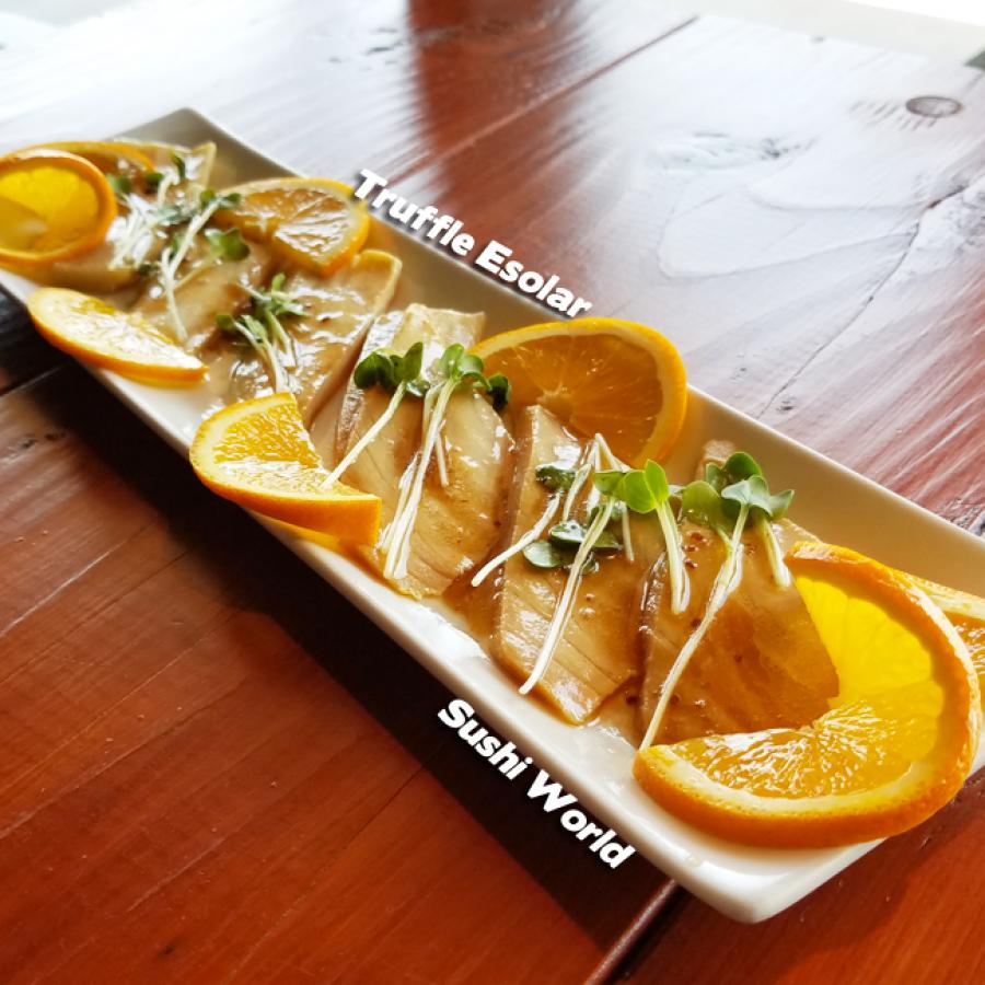 Truffle Escolar Orange Slices No Carb Sushi World Orange County OC Truffle Escolar Orange Slices No Carb Sushi World Orange County OC