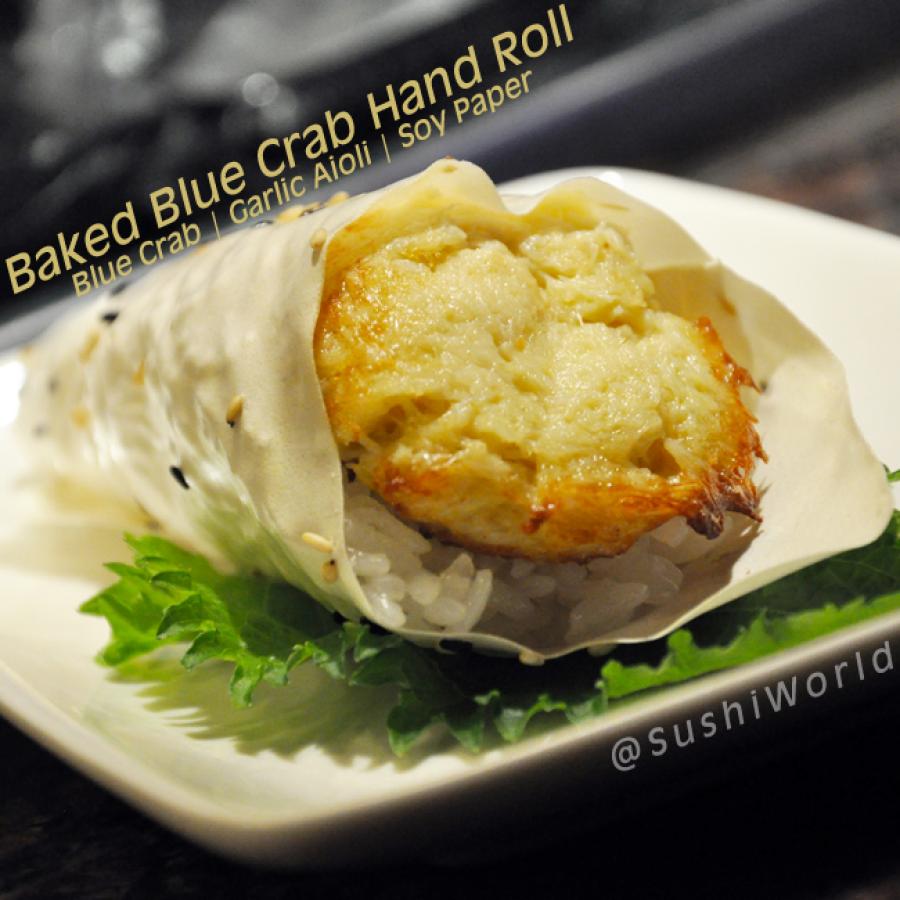 Baked Blue Crab Hand Roll Garlic Aioli Soy Paper Cypress Orange County OC Sushi World Baked Blue Crab Hand Roll Garlic Aioli Soy Paper Cypress Orange County OC Sushi World