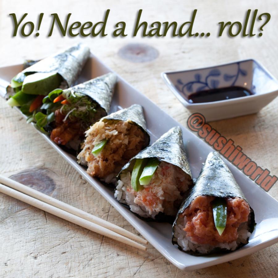 Hand Roll Spicy Tuna Smoked Albacore Baked Blue Crab Orange County OC Cypress Sushi World Hand Roll Spicy Tuna Smoked Albacore Baked Blue Crab Orange County OC Cypress Sushi World