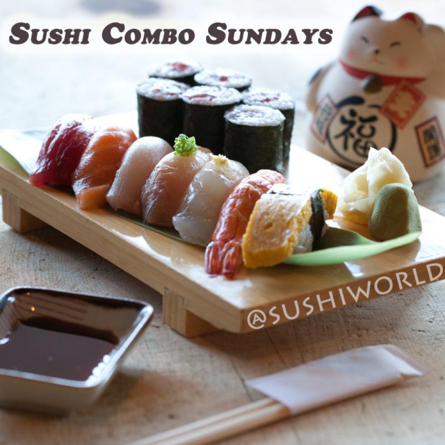 Sushi Combo Sundays Tuna Salmon Shrimp Tamago Tekka Maki Tuna Roll Orange County OC Cypress Sushi World Sushi Combo Sundays Tuna Salmon Shrimp Tamago Tekka Maki Tuna Roll Orange County OC Cypress Sushi World
