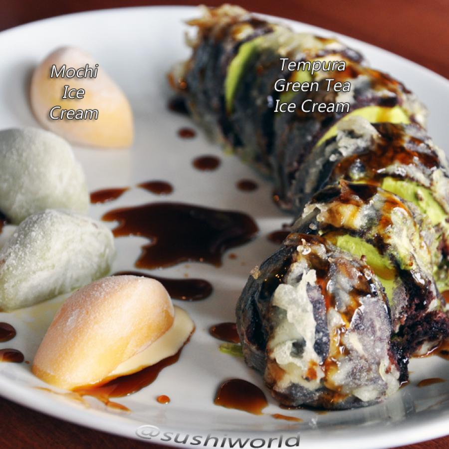 Tempura Green Tea Ice Cream Chocolate Cake Mochi Strawberry Mango Orange County OC Sushi World Tempura Green Tea Ice Cream Chocolate Cake Mochi Strawberry Mango Orange County OC Sushi World