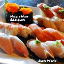Best Happy Hour in OC Orange County Sushi World Escolar Albacore Masago Yellowtail Salmon