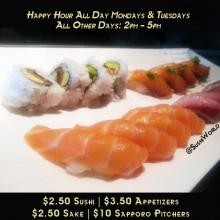 Best Happy Hour OC Orange County Sushi World Salmon Yellowtail Peppered Salmon