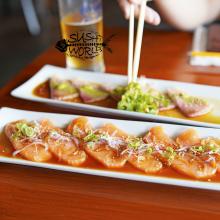 Sashimi Specialties Jalapeno Yellowtail Salmon Carpaccio Beer Chopsticks Orange County OC Sushi World